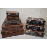 A QUANTITY OF VARIOUS LUGGAGE, to include a vintage brown leather suitcase with travel labels,