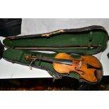 A CASED LATE 19TH CENTURY GERMAN VIOLIN, bears copy paper label for Nicholas Amati, two piece