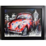 SAMANTHA ELLIS (BRITISH 1992) 'SPOTTED IN TOWN', a Volkswagen Beetle in a London setting, signed