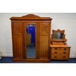 A LATE 19TH CENTURY WALNUT TRIPLE PANEL DOOR COMPACTUM WARDROBE, with four internal linen slides