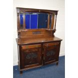 AN EARLY 20TH CENTURY MAHOGANY MIRRORBACK SIDEBOARD with two drawers and double cupboard door, width