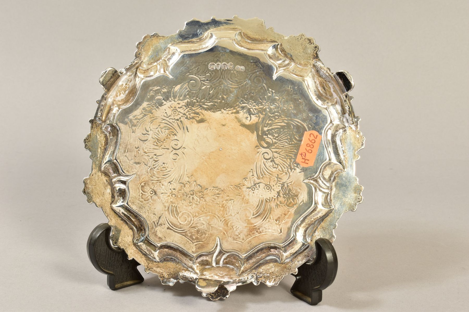 A WILLIAM IV SILVER WAITER, shell, scroll and pie crust rim, engraved centre with applied cartouche, - Image 4 of 5