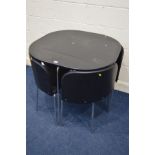 A MODERN BLACK FINISH KITCHEN TABLE and four corner chairs (5)