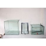 THREE GLASS FISH TANKS, first is a Claerseal 51cm x 48cm x 52cm high (one top piece unglued), second