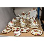 ROYAL ALBERT 'OLD COUNTRY ROSES' TEAWARES, comprising of large teapot, twin handled cake plate, milk