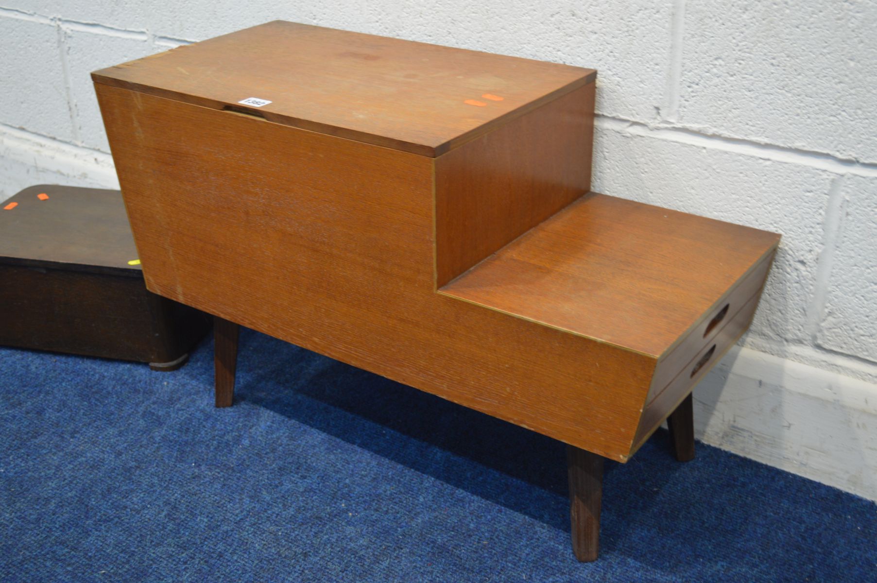 A MID 20TH CENTURY TEAK STEPPED WORK/SEWING BOX with two drawers (minor veneer damage) together with - Image 2 of 5