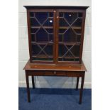 A GEORGIAN AND LATER MAHOGANY ASTRAGAL DOUBLE DOOR BOOKCASE, on a seperate base with a single
