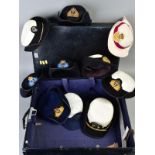 TRAVEL CASE CONTAINING TEN WOMENS/LADIES CAPS OF A MILITARY INTEREST, RN, US Navy etc, some with