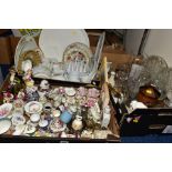 THREE BOXES OF CERAMICS AND GLASS etc, to include Minton and Coalport trinkets, German style