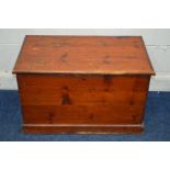 A VICTORIAN STAINED PINE TOOL CHEST, width 80cm x depth 46cm x height 49cm (no lock)