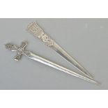 TWO ELIZABETH II CORONATION COMMEMORATIVE SILVER PAPER KNIFE, the first with cross to the head