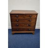 A GEORGIAN MAHOGANY CHEST OF TWO SHORT AND THREE LONG GRADUATING DRAWERS, oak lined drawers and