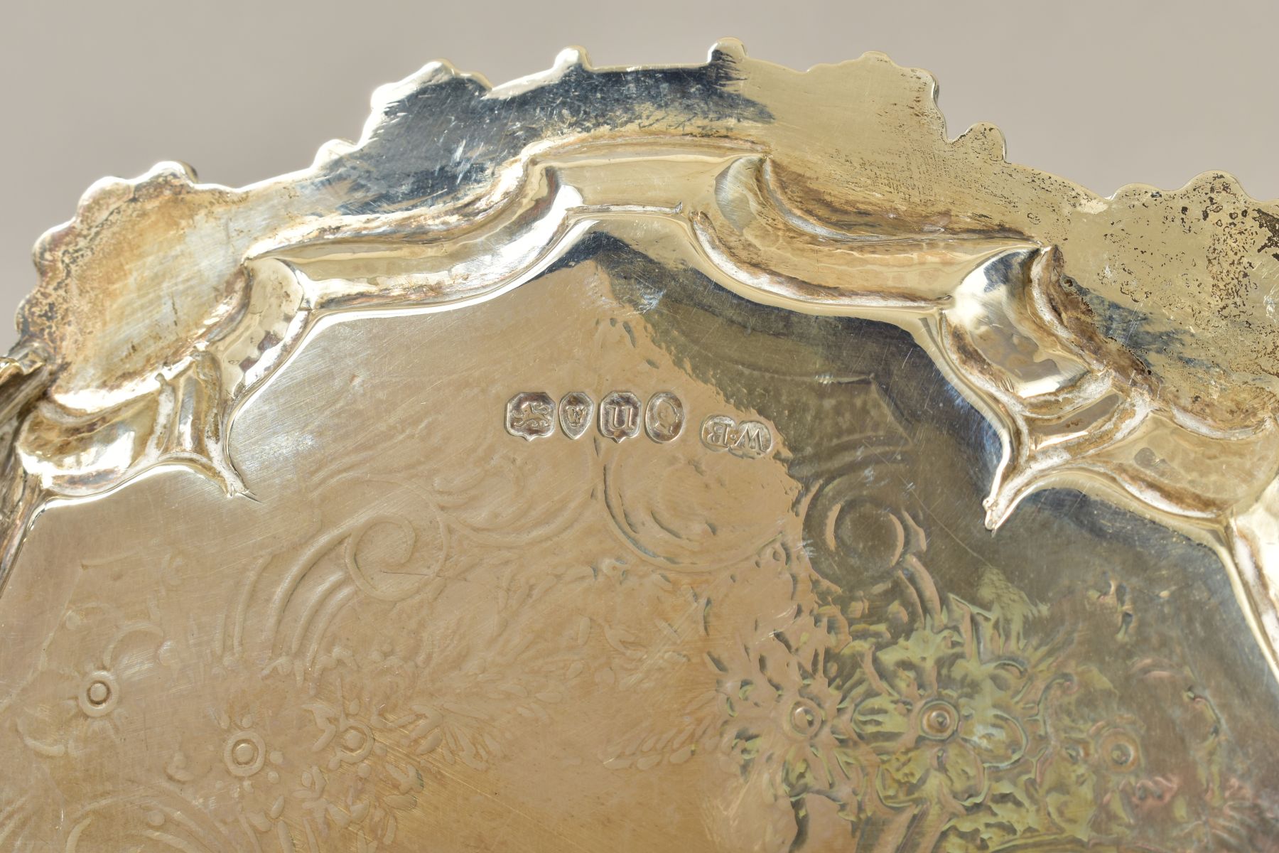 A WILLIAM IV SILVER WAITER, shell, scroll and pie crust rim, engraved centre with applied cartouche, - Image 5 of 5