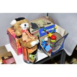 A CHAD VALLEY TEDDY POSTMAN SOFT TOY AND MONEY BOX, c.1970's, nylon plush teddy complete in fairly