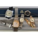 A COLLECTION OF WRIST WATCHES, to include a 9ct gold Rotary wristwatch, silvered dial with yellow