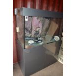 A LARGE AQUARIUM, anthracite cornice on a matching base with double cupboard doors, width 127cm x