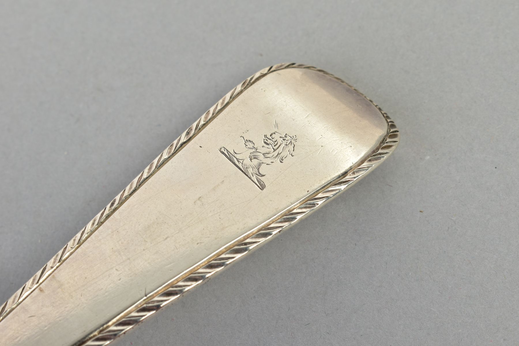 A VICTORIAN SILVER SOUP LADLE, of plain design with a feathered detail to the handle with an - Image 6 of 6