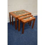 A TRIOH OX ART DANISH TEAK NEST OF THREE TABLES, largest table width 63cm x depth 42cm x height