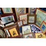 A BOX AND LOOSE ASSORTED PAINTINGS AND PRINTS etc, to include flower still life study, signed