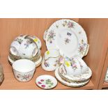 A MINTON MARLOW PATTERN PART TEA SERVICE, comprising twin handled cake plate, six tea cups and