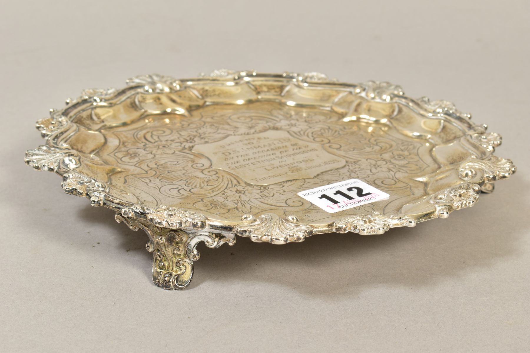 A WILLIAM IV SILVER WAITER, shell, scroll and pie crust rim, engraved centre with applied cartouche, - Image 3 of 5