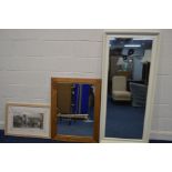 A MODERN CREAM PAINTED RECTANGULAR FLOOR MIRROR, together with another wall mirror and framed