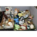 THREE BOXES AND LOOSE ASSORTED CERAMICS etc, to include Carlton ware butter dish, toast rack,