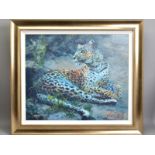 ROLF HARRIS (AUSTRALIAN 1930) 'LEOPARD RECLINING AT DUSK', a limited edition print on delux canvas