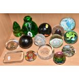 A COLLECTION OF FOURTEEN GLASS PAPERWEIGHTS, including late 19th/early 20th century, one advertising
