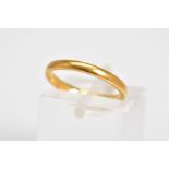 A 22CT GOLD THIN BAND, the plain polished band with a 22ct hallmark for Birmingham, ring size J,