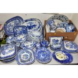 A QUANTITY OF BLUE AND WHITE CERAMICS, to include Copeland 'Italian' Spode, Booths 'Real Old