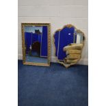 A FOLIATE GILT FRAMED WALL MIRROR, 69cm x 96cm and another gilt wall mirror (2)