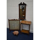 AN EDWARDIAN MAHOGANY AND STRUNG RECTANGULAR WALL MIRROR, 46cm x 99cm (s.d.), a Victorian mahogany