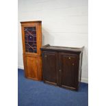 A GEORGIAN AND LATER OAK DOUBLE DOOR LINEN PRESS TOP, width 144cm x depth 66cm x height 116cm,