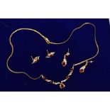 A SELECTION OF 9CT GOLD GARNET AND DIAMOND SET JEWELLERY, to include a 9ct gold articulated necklace