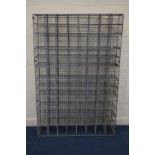 A GALVANISED STEEL WIRE MESH FRAMED GYMNASIUM NINTY SIX HOLE SHOE RACK, width 122cm x depth 30cm x