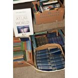 FOUR BOXES OF BOOKS, including Times Atlas of The World, Arthur Mee's Childrens Encyclopedia,