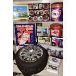 A BRITISH TOURING CAR INTEREST, damaged rally car alloy and tyre, a quantity of modern rally and