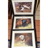 TWO RICHARD BRITTON PRINTS OF LABRADORS, together with a print of Terriers, indistinct signature,