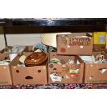 TEN BOXES AND LOOSE KITCHEN RELATED ITEMS, NOVELTY PRESERVE POTS, etc, to include Moria Pottery game