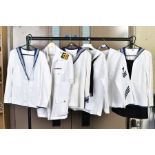 SIX ITEMS OF ROYAL NAVY UNKIFORM ITEMS, one womans smock/skirt, five mens shirts smocks etc, all