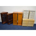 A PAIR OF MODERN BEECH TWO DRAWER BEDSIDE CABINETS, together with a pair of cherrywood single door