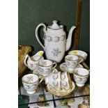 A ROYAL CROWN DERBY 'BLUE PIMPERNEL' SIX PLACE COFFEE SET, comprising six cups, six saucers, milk,