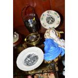 TWO VICTORIAN POTTERY NURSERY PLATES, one titled 'Arabian Nights' together with a chrome biscuit