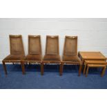 A SET OF FOUR G PLAN FRESCO TEAK DINING CHAIRS, together with teak nest of three tables (5)