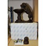 A BOXED JULIANA COLLECTION BRONZED FINISH RESIN FOUNTAIN, in the form of a dog lapping from a bird
