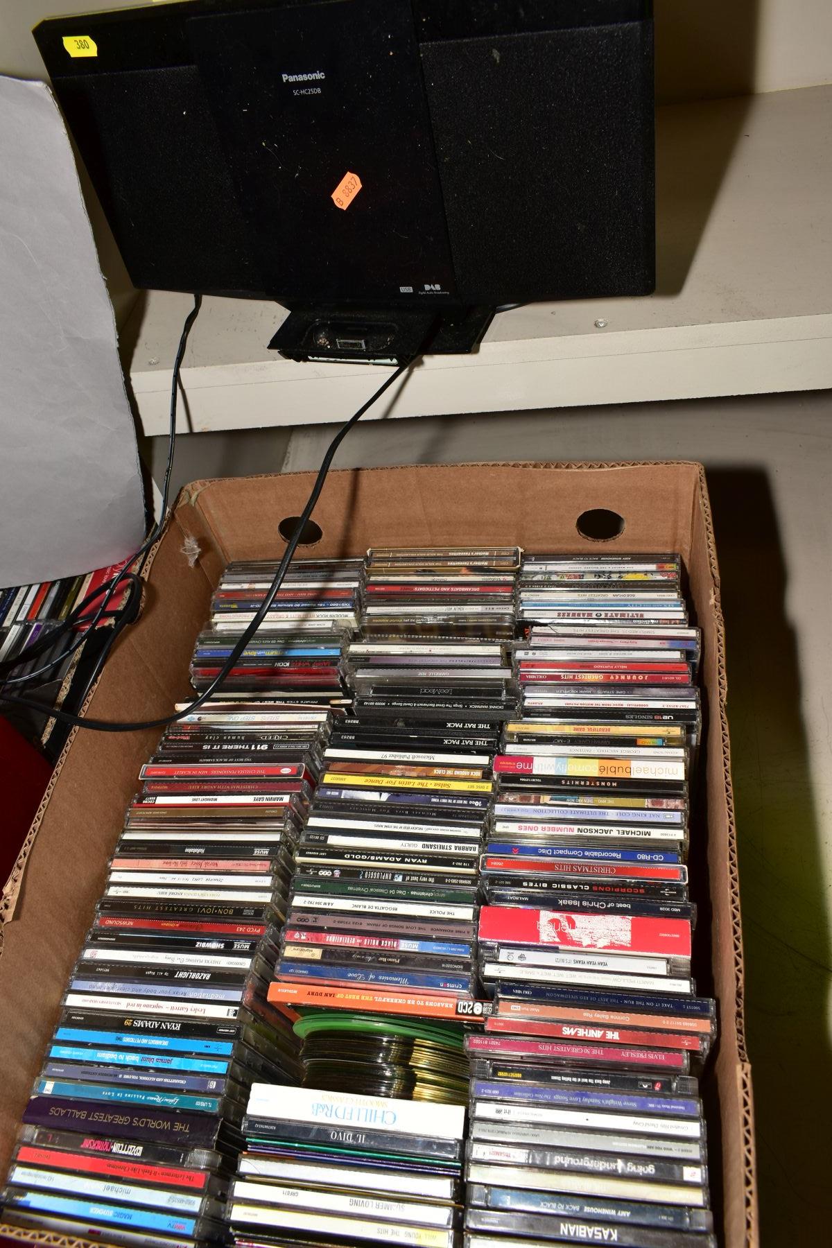 SIX BOXES OF CDs AND DVDs, together with a Panasonic CD/Radio/Ipod player, a stereo in the form of a - Image 2 of 6