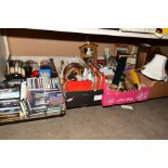 SEVEN BOXES OF MISCELLANEOUS ITEMS, to include a box of DVD's and CD's, box of books, etc,