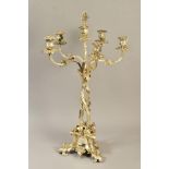 A VICTORIAN ELKINGTON PLATE SIX LIGHT CANDELABRUM, cast with fruiting vine on a entwined trunk stem,