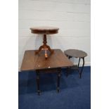 A LATE VICTORIAN MAHOGANY PEMBROKE TABLE, with a single drawer and a dummy drawer, approximate